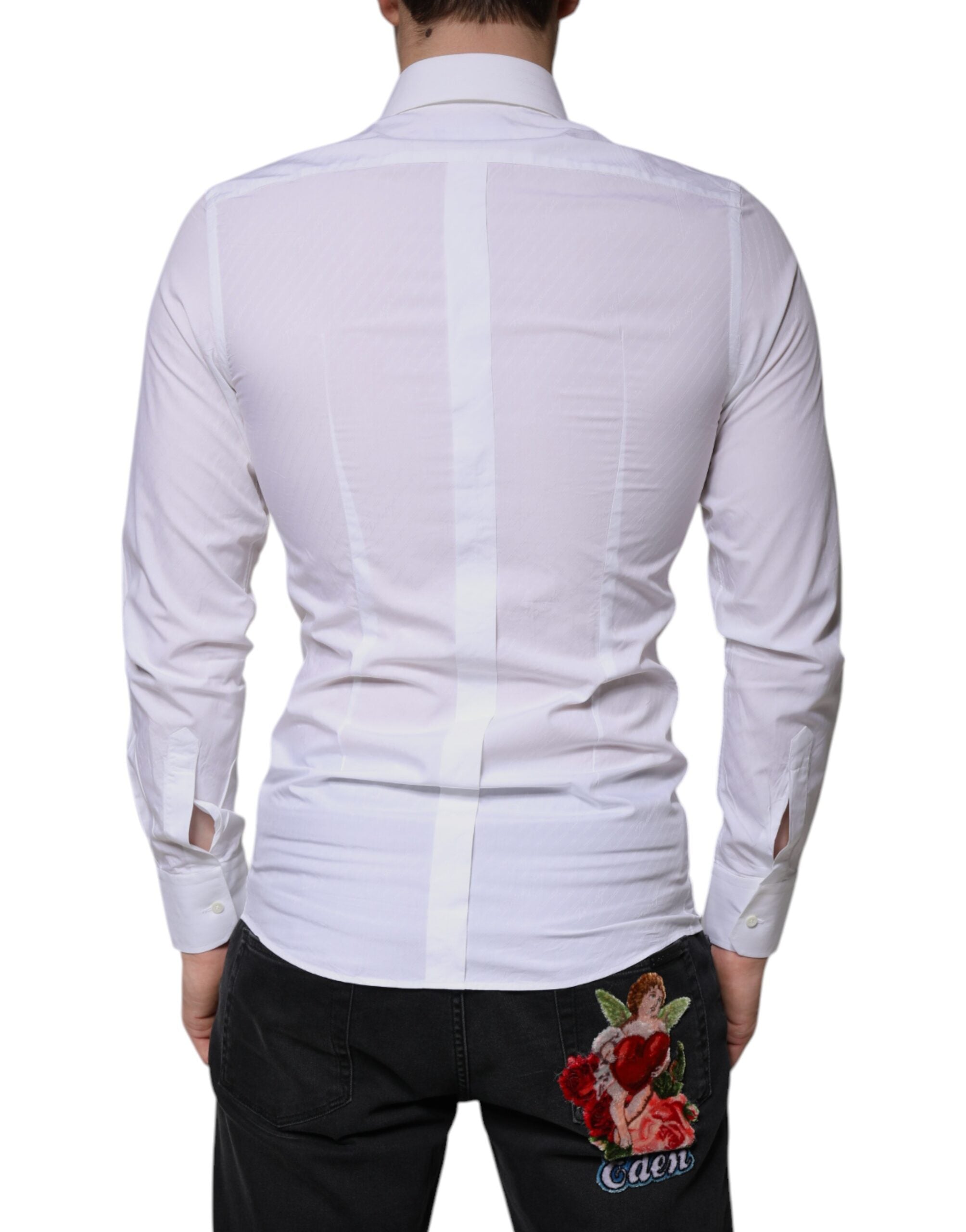 Dolce & Gabbana Uzun kollu beyaz pamuklu gömlek ALTIN